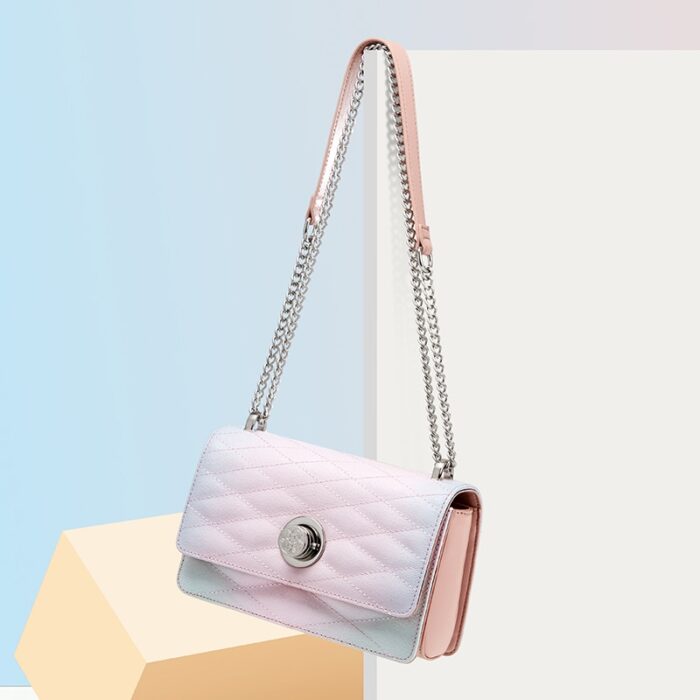 Cnoles Small Square Cute Metal Pink Chain Handbag