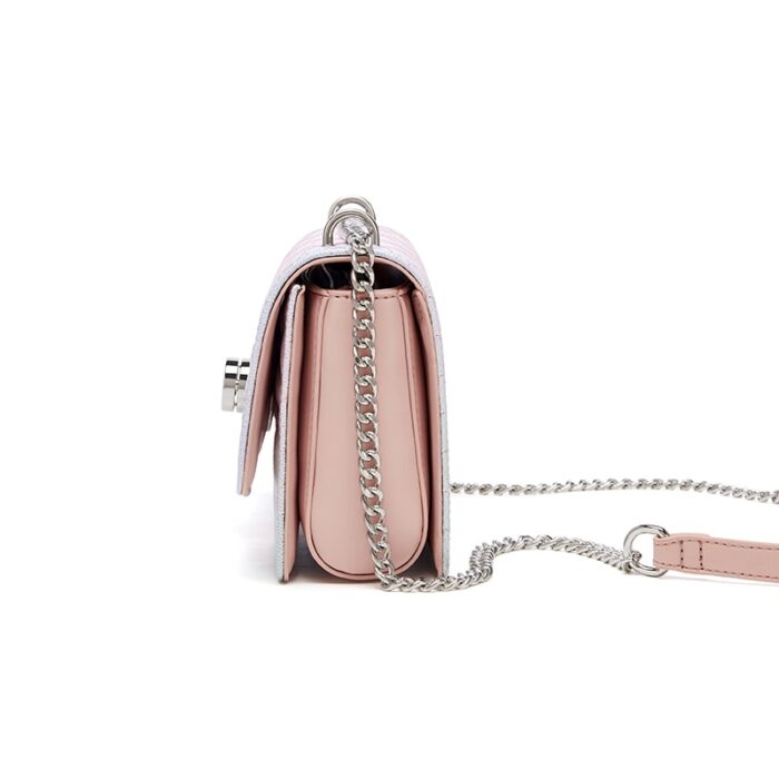 Cnoles Small Square Cute Metal Pink Chain Handbag