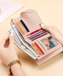 Cnoles Women's Wallet Split Genuine Leather Designer Wallet Pink Purse 3