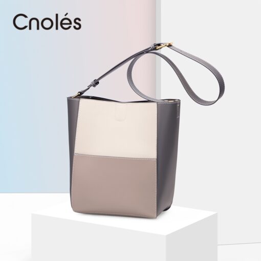 Cnoles Famous Brand Designer 2-IN-1 Leather Gray Crossbody Bag 4