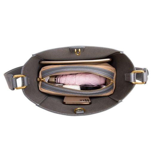 Cnoles Famous Brand Designer 2-IN-1 Leather Gray Crossbody Bag 6