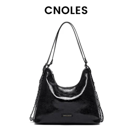 Cnoles Oil Wax Cowhide Leather Crossbody Bag