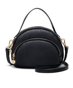 Cnoles Women Simple Versatile Small Round Bag Leather Tote